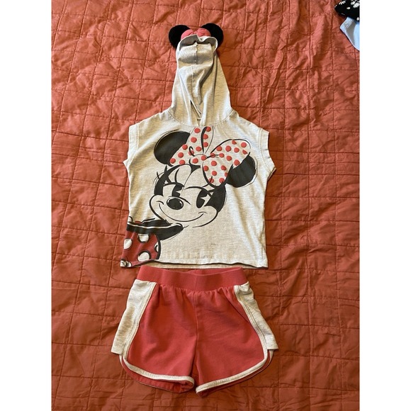 Disney Other - Little Girls Minnie Mouse Short Set With Mouse‎ Ears Hood Size S (6-6X)
